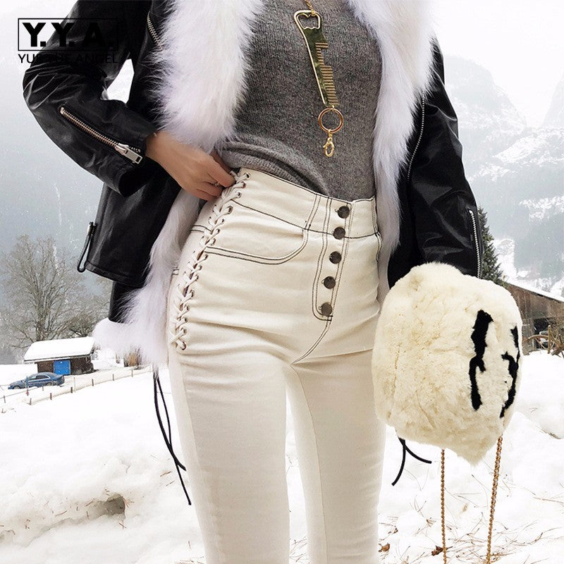 Adjustable waistband light denim pants