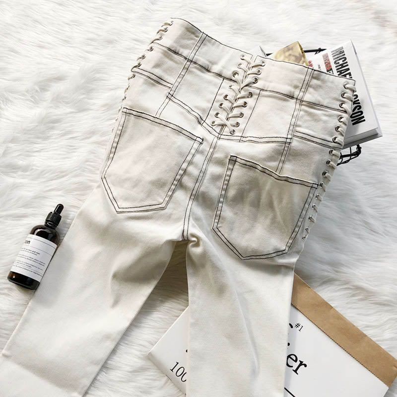 Adjustable waistband light denim pants
