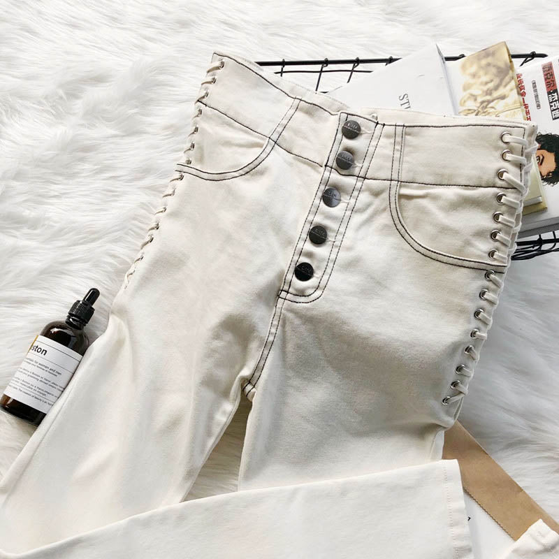 Adjustable waistband light denim pants