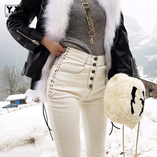 Adjustable waistband light denim pants
