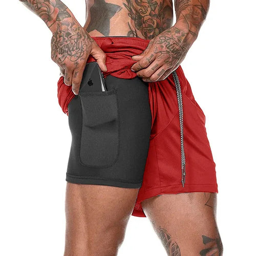 Men Sport Shorts  Sportswear Double-deck Running Shorts 2 In 1 Beach