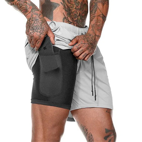 Men Sport Shorts  Sportswear Double-deck Running Shorts 2 In 1 Beach