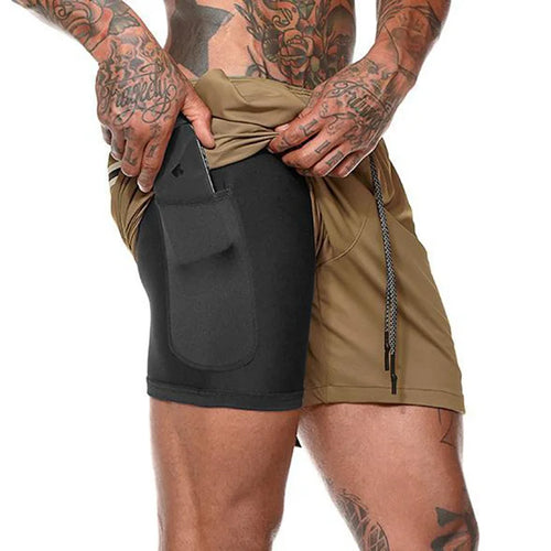 Men Sport Shorts  Sportswear Double-deck Running Shorts 2 In 1 Beach